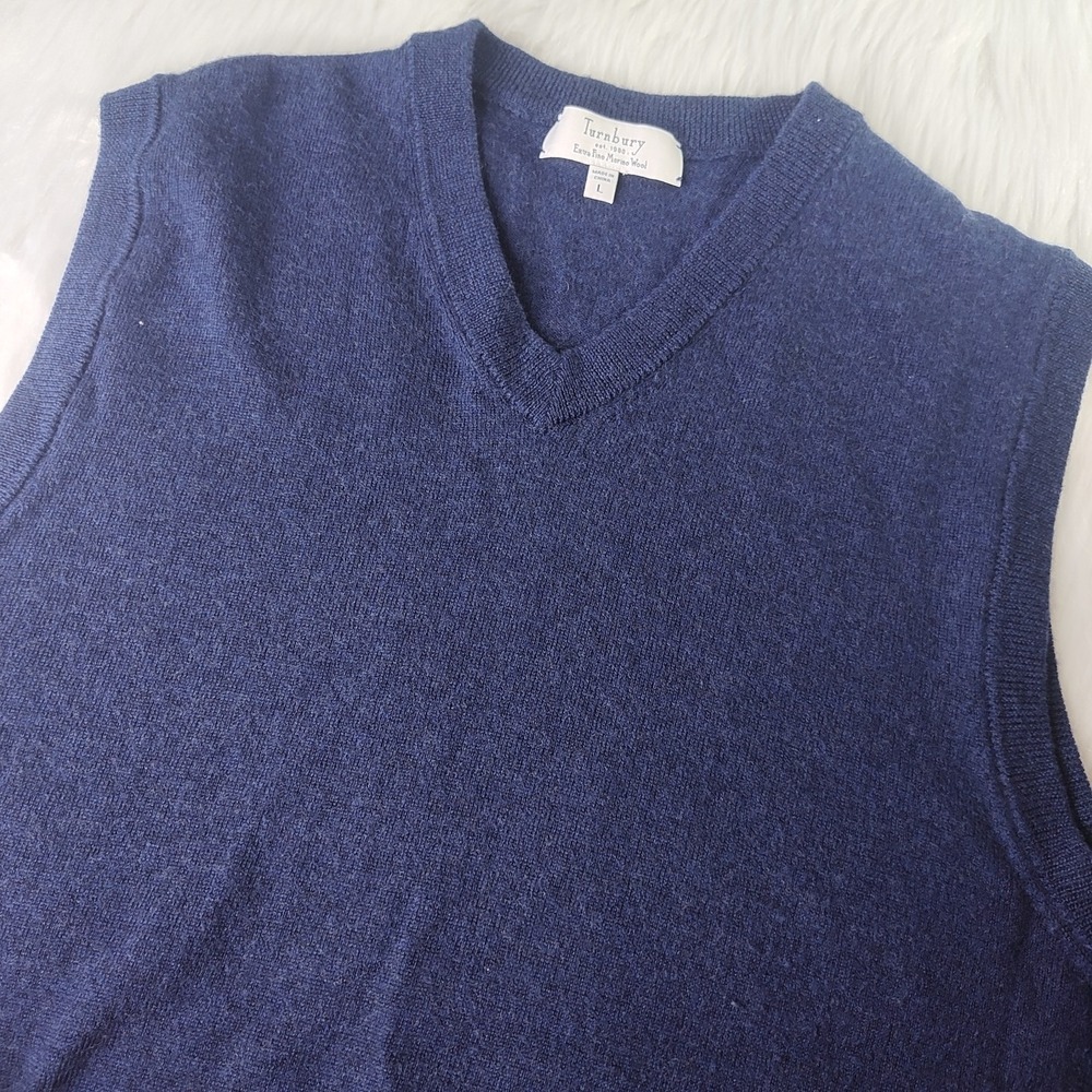 Turnbury Extra Fine Merino Wool Men's L Sweater Vest V Neck Golf Preppy Classic